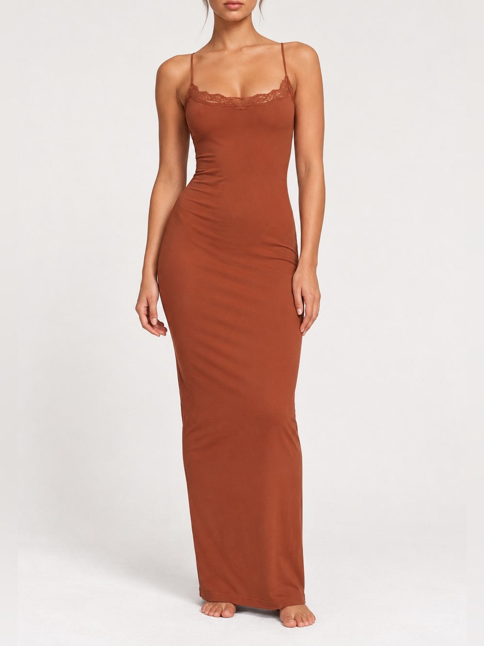 SKIMS Fits Everybody Lace Long Slip Dress | Bronze | Size L
